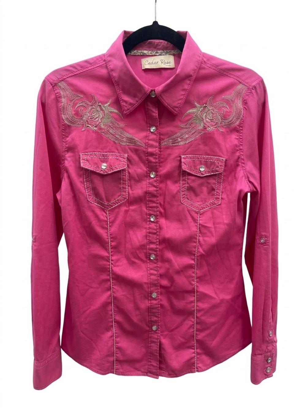 Women's Pink Embroidered Western Button-Down Shirt